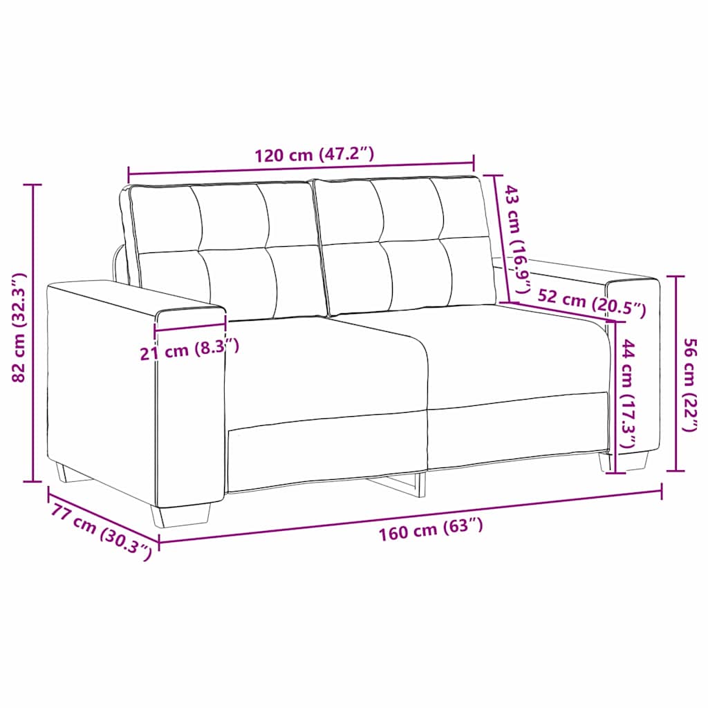 Loveseat Sofa with Cushion Cream Fabric